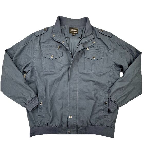 Men’s 2XL Blue Outdoor Cotton Bomber Jacket Utility Pockets Casual Workwear - Picture 3 of 9